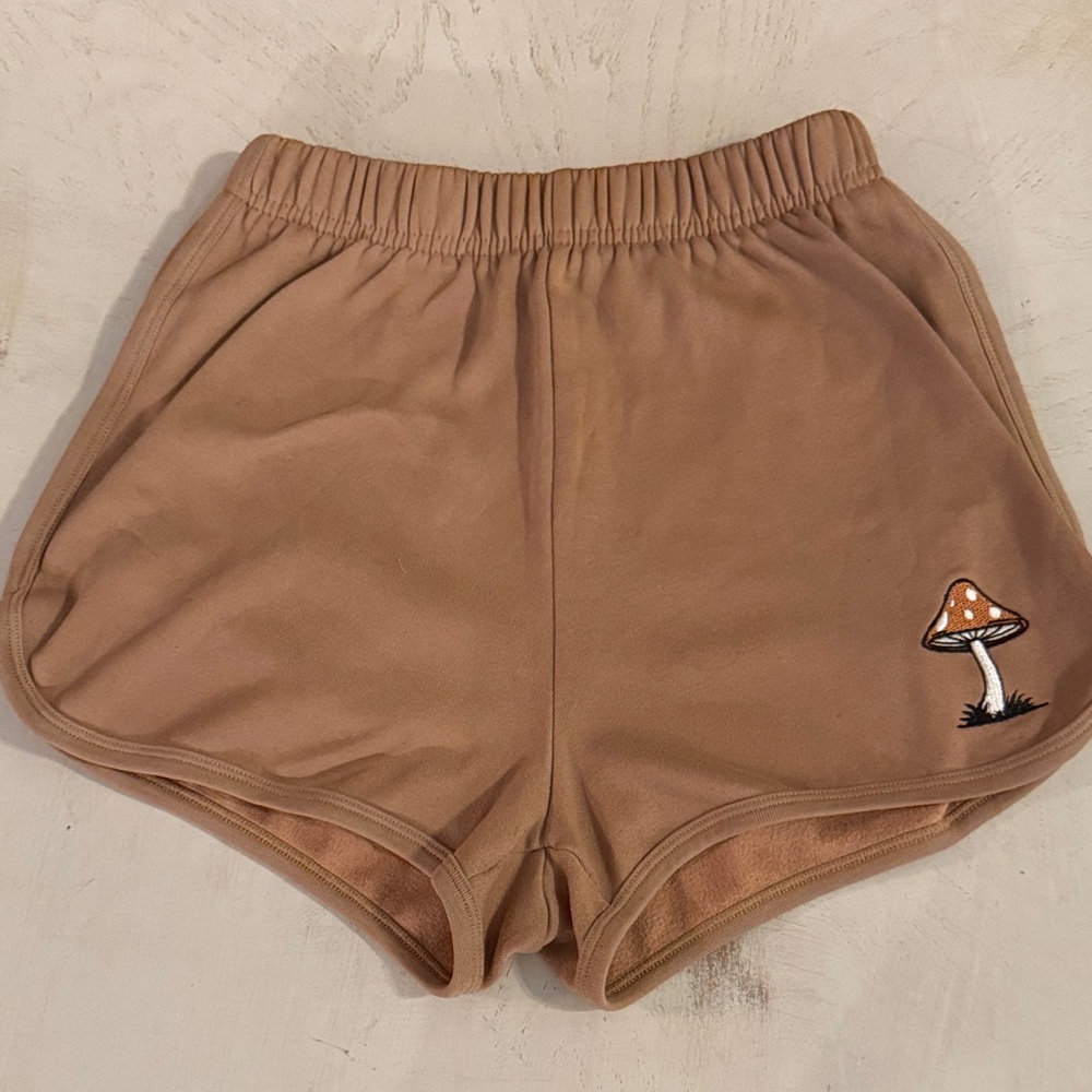 Lemon Cake Women's Fleece Track Shorts with Mushroom Embroidery - Medium